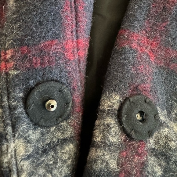 Madewell Navy and Red Brushed Plaid Soft Wool Blend Woman’s Estate Coat Size 10 - Picture 7 of 12